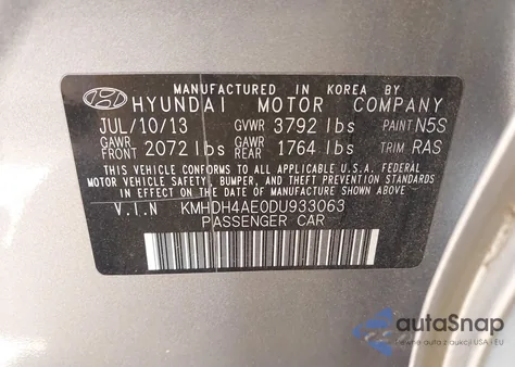 2013 Hyundai Elantra Gls from USA, damaged, VIN KMHDH4AE0DU933063